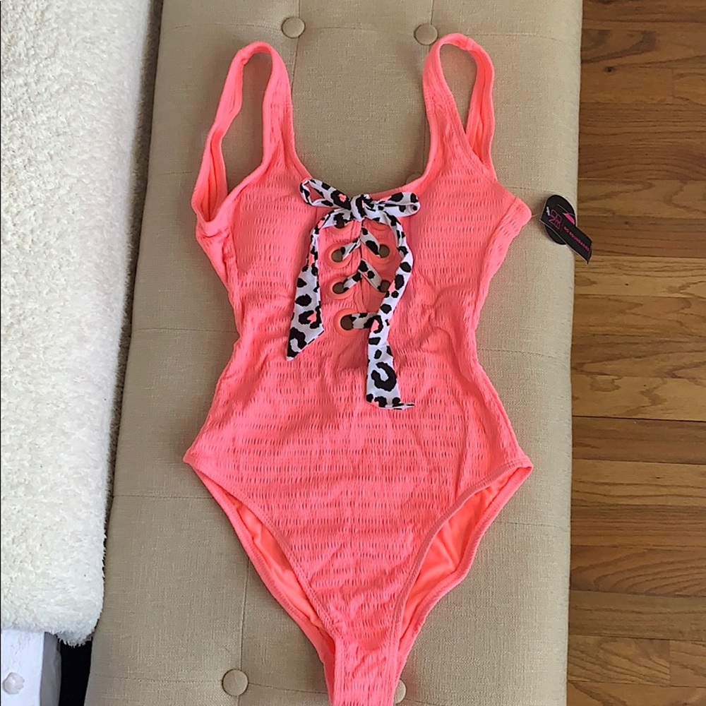 Coral lace-up One-Piece
